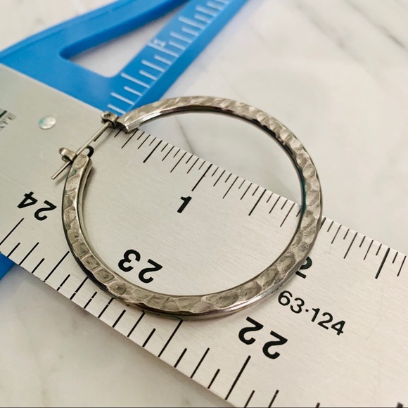 Hammered Silver Tone Hoop Earrings - Picture 2 of 2